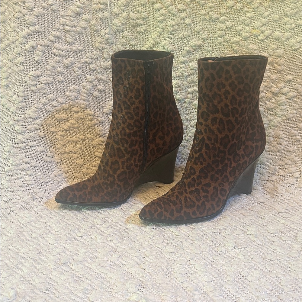 Stuart Weitzman Leopard Print Wedge Heeled Boots